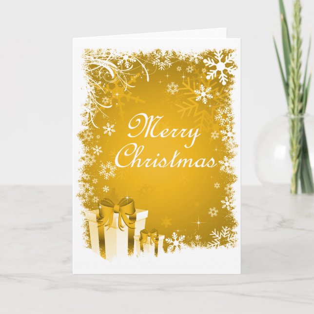 Cartes Pour Fêtes Annuelles Noël neige blanche et or (Devant)