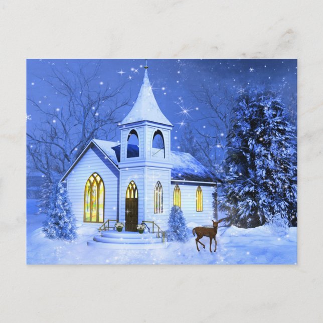 Cartes Pour Fêtes Annuelles Noël, neige et église (Devant)