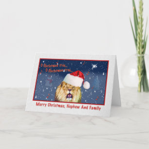 Cartes Pour Fêtes Annuelles Noël, Népalais et famille, Lion à Santa Hat