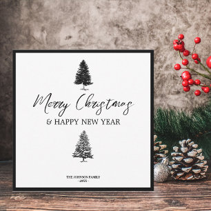 Cartes Pour Fêtes Annuelles Noël Noir & Blanc Noël Pin Russe Arbre
