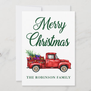 Cartes Pour Fêtes Annuelles Noël Nom de famille Camion rouge classique Cadeaux