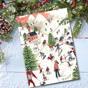 Cartes Pour Fêtes Annuelles Noël nordique d'hiver rose mignon