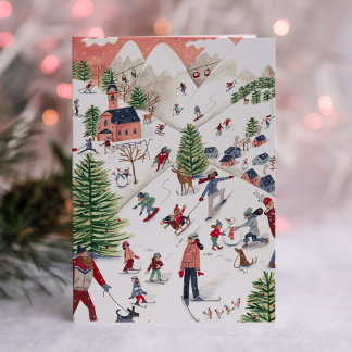 Cartes Pour Fêtes Annuelles Noël nordique d'hiver rose mignon