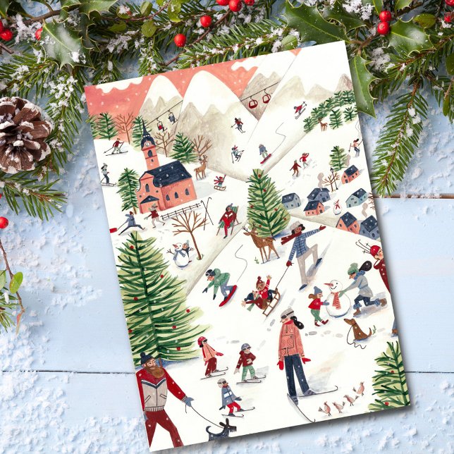 Cartes Pour Fêtes Annuelles Noël nordique d'hiver rose mignon (Cute Pink Nordic Winter Christmas Holiday Postcard)
