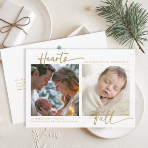 Cartes Pour Fêtes Annuelles Noël Nos coeurs or famille bébé 2 photos