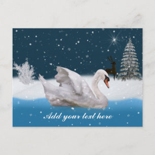 Cartes Pour Fêtes Annuelles Noël, Nuit neigeuse avec un cygne, personnalisable