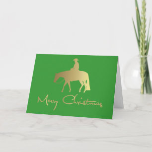 Cartes Pour Fêtes Annuelles Noël occidental d'or de vert de cheval de plaisir