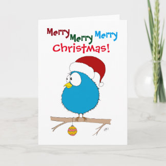 Cartes Pour Fêtes Annuelles Noël : Oiseau drôle (bleu)