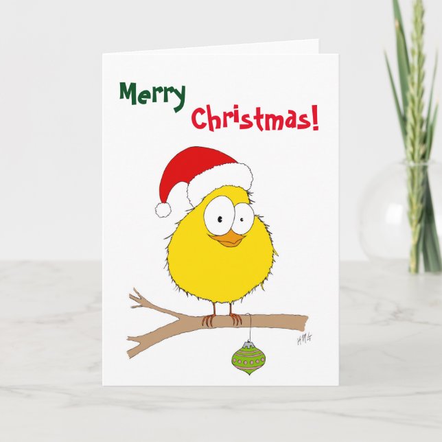 Cartes Pour Fêtes Annuelles Noël : Oiseau drôle (jaune) (Devant)