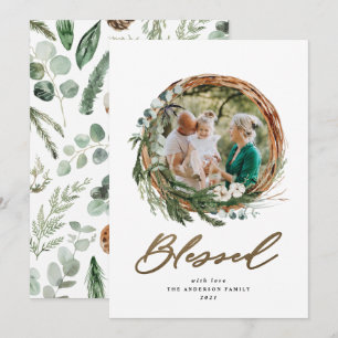 Cartes Pour Fêtes Annuelles Noel or béni script botanique 1 photo