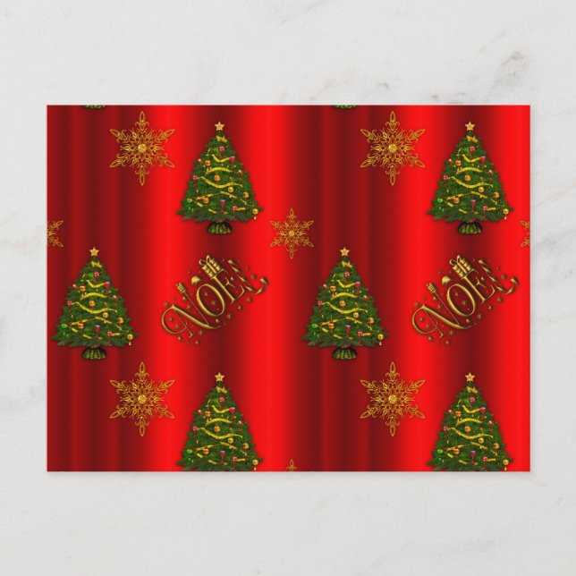 Cartes Pour Fêtes Annuelles Noël Or et Arbres de Noël Rouges (Devant)