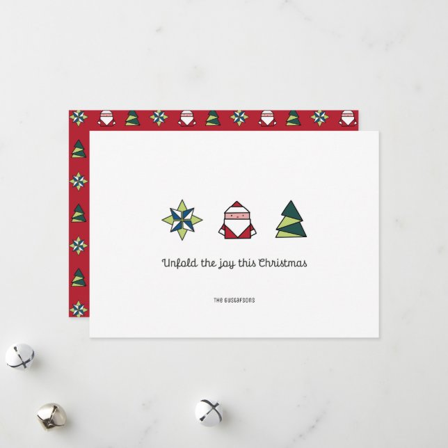 Cartes Pour Fêtes Annuelles Noël Origami blanc (Devant/Arrière en situation)