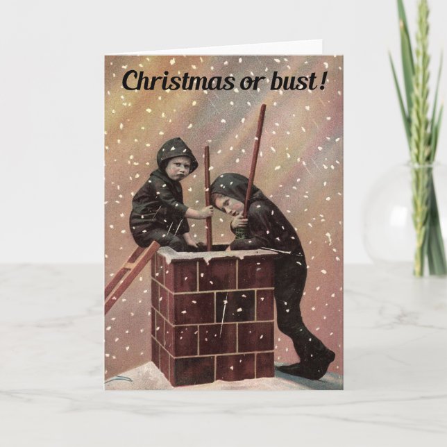 Cartes Pour Fêtes Annuelles Noël Ou Poussière, Garçon Chimney Balayage Antique (Devant)