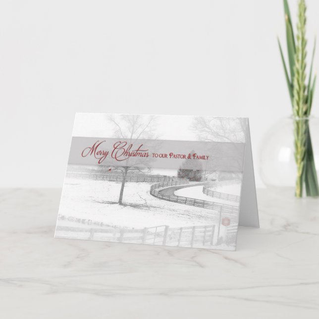 Cartes Pour Fêtes Annuelles Noël-Pasteur/Famille - Cheval Ranch-Hiver/Neige (Devant)