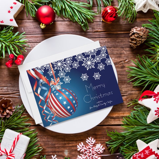 Cartes Pour Fêtes Annuelles Noël patriotique bleu (Card on table)