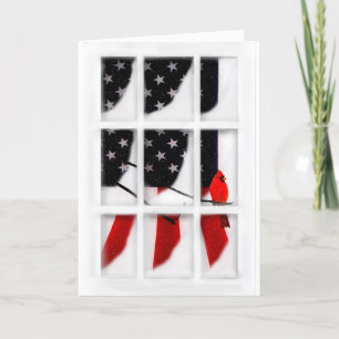 Cartes Pour Fêtes Annuelles Noël, Patriotique, Cardinal Rouge, Drapeau, Fenêtr