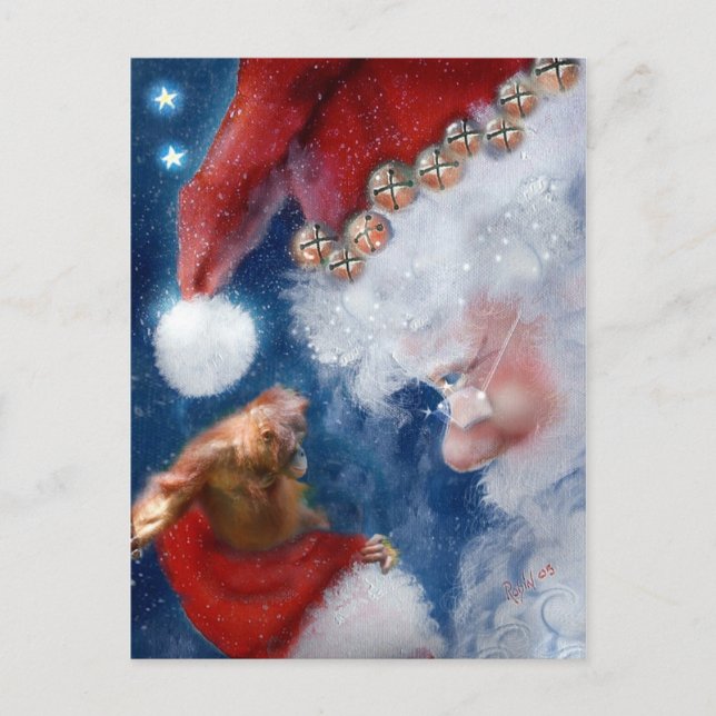 Cartes Pour Fêtes Annuelles Noël Père Noël aime les animaux (Devant)