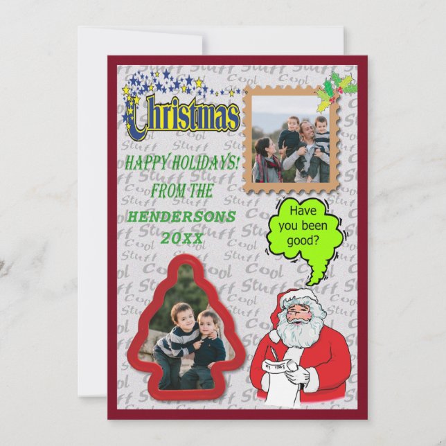 Cartes Pour Fêtes Annuelles Noël Père Noël & Arbre Ajouter Photos (Devant)