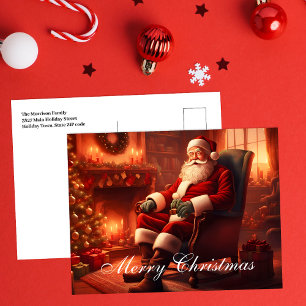 Cartes Pour Fêtes Annuelles Noël Père Noël classique avec cheminée confortable