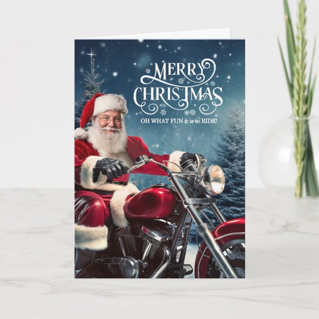 Cartes Pour Fêtes Annuelles Noël Père Noël de vélo avec pins d'hiver (Devant)