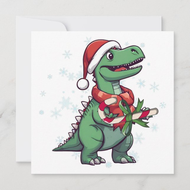 Cartes Pour Fêtes Annuelles Noël Père Noël Dinosaur avec Sucre de canne (Devant)