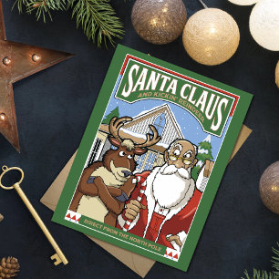 Cartes Pour Fêtes Annuelles Noël Père Noël & Kickin' Reindeer neige
