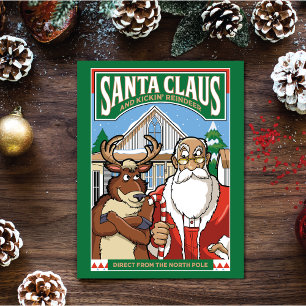 Cartes Pour Fêtes Annuelles Noël Père Noël & Kickin' Reindeer neige