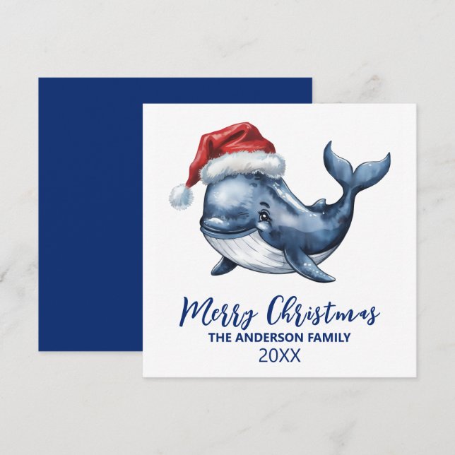 Cartes Pour Fêtes Annuelles Noël personnalisé Baleine nautique au chapeau de P (Devant / Derrière)