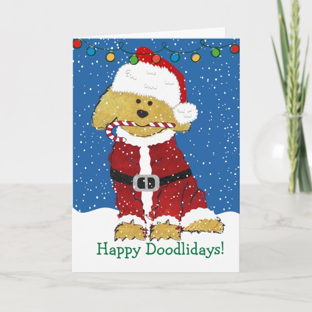Cartes Pour Fêtes Annuelles Noël personnalisé Goldendoodle Père Noël (Devant)
