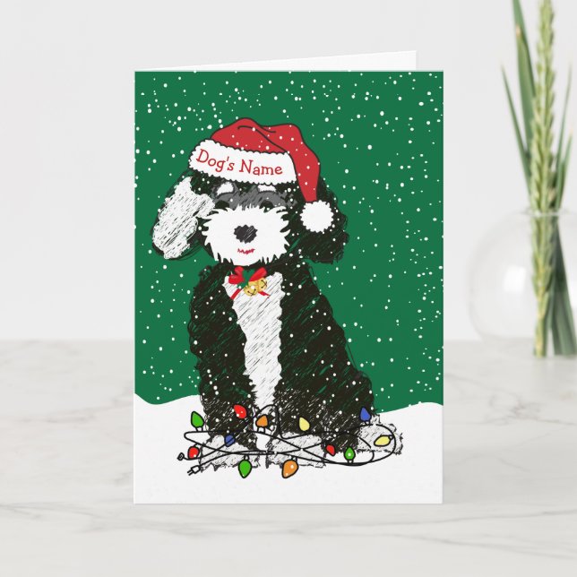 Cartes Pour Fêtes Annuelles Noël personnalisé Naughty Bernedoodle (Devant)