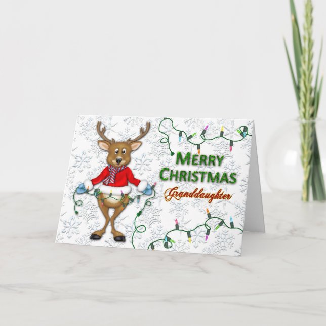 Cartes Pour Fêtes Annuelles Noël - petite-fille - renne/lumières (Devant)