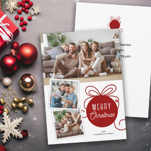 Cartes Pour Fêtes Annuelles Noël Photo Collage Arbre Ornement Rouge
