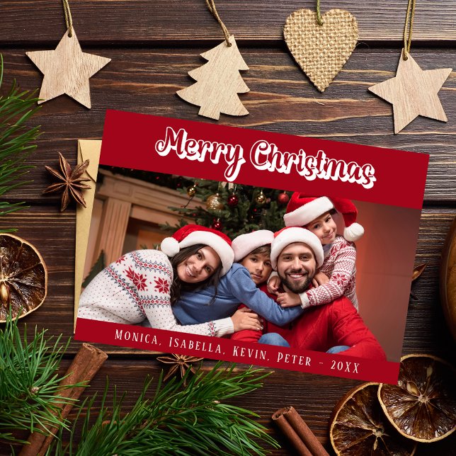Cartes Pour Fêtes Annuelles Noël photo de famille rouge écriture blanche moder (Créateur téléchargé)