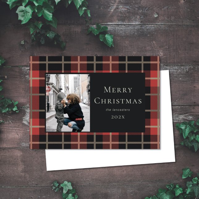 Cartes Pour Fêtes Annuelles Noël Photo Holiday Plaid Plaid Rouge (Créateur téléchargé)