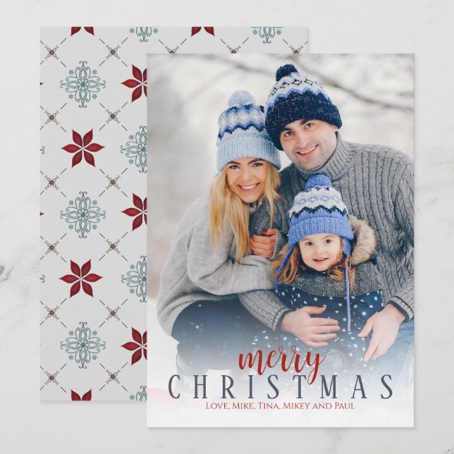 Cartes Pour Fêtes Annuelles Noël Photo Holiday Rouge Bleu Élégant Motif (Devant / Derrière)