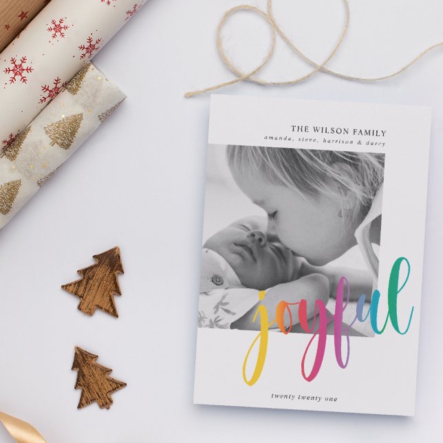 Cartes Pour Fêtes Annuelles Noël photo moderne "joyeuse" (Créateur téléchargé)