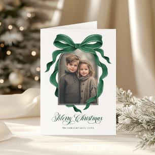 Cartes Pour Fêtes Annuelles Noël Photo personnalisée avec ruban vert élégant