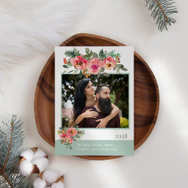 Cartes Pour Fêtes Annuelles Noël Photo Personnalisée Fleurs Vertes Rouges