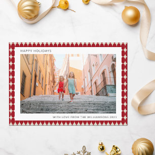 Cartes Pour Fêtes Annuelles Noël Photo Rouge Rétro Milieu de Siècle Boules Deu