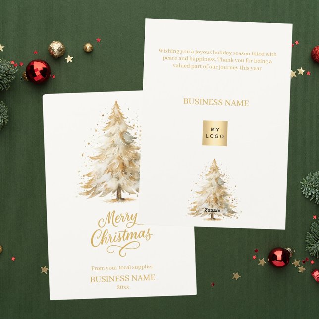 Cartes Pour Fêtes Annuelles Noël pin neige affaires beige (Créateur téléchargé)