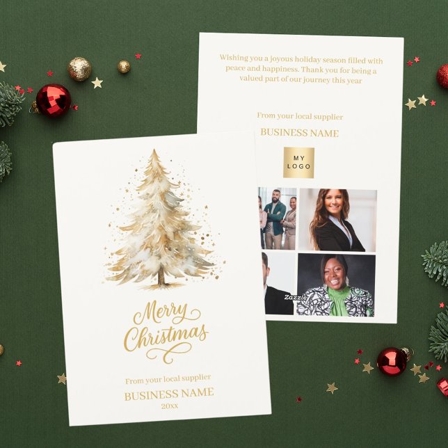 Cartes Pour Fêtes Annuelles Noël pin neige beige photo affaires (Créateur téléchargé)