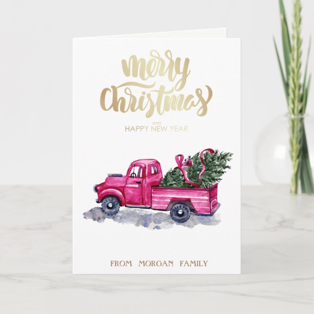 Cartes Pour Fêtes Annuelles Noël Pine Tree Pink Truck (Devant)