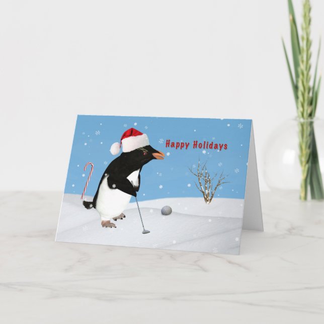 Cartes Pour Fêtes Annuelles Noël, Pingouin Jouer Au Golf (Devant)