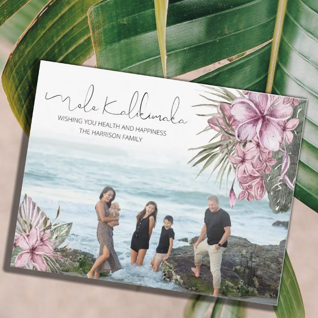 Cartes Pour Fêtes Annuelles Noël Pink Tropical Floral Mele Kalikimaka (Créateur téléchargé)