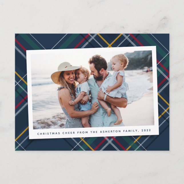 Cartes Pour Fêtes Annuelles Noël plaid classique marine tartan une photo (Devant)