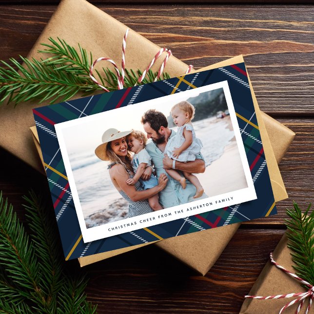 Cartes Pour Fêtes Annuelles Noël plaid une photo classique marine (Créateur téléchargé)