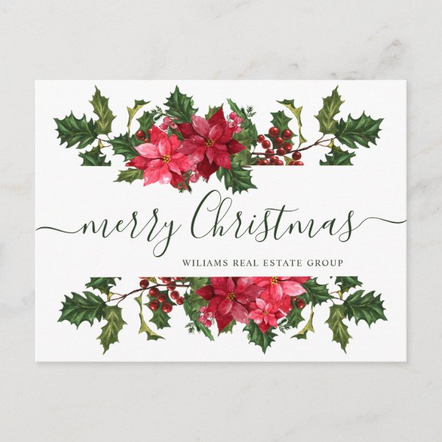 Cartes Pour Fêtes Annuelles Noël Poinsettia Mistletoe Salutation d'entreprise (Devant)