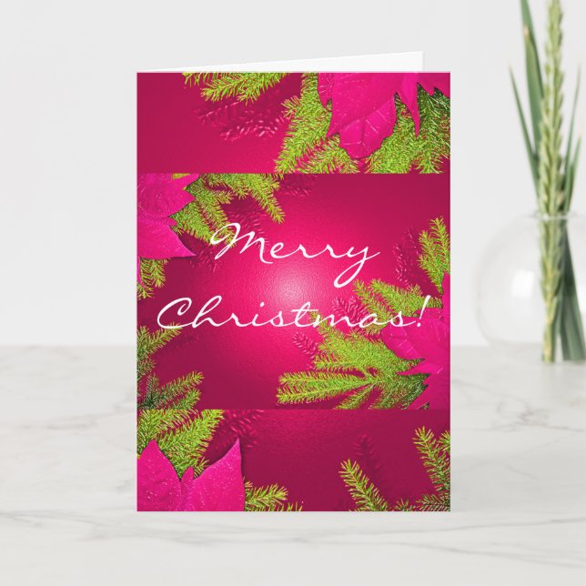 Cartes Pour Fêtes Annuelles Noël Poinsettia Rose Et Vert En Anglais (Devant)