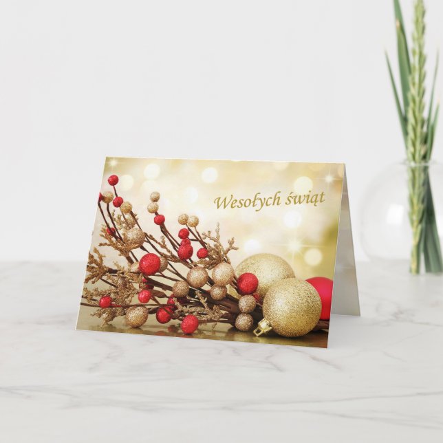 Cartes Pour Fêtes Annuelles Noël polonais - Baubles rouges et or (Devant)
