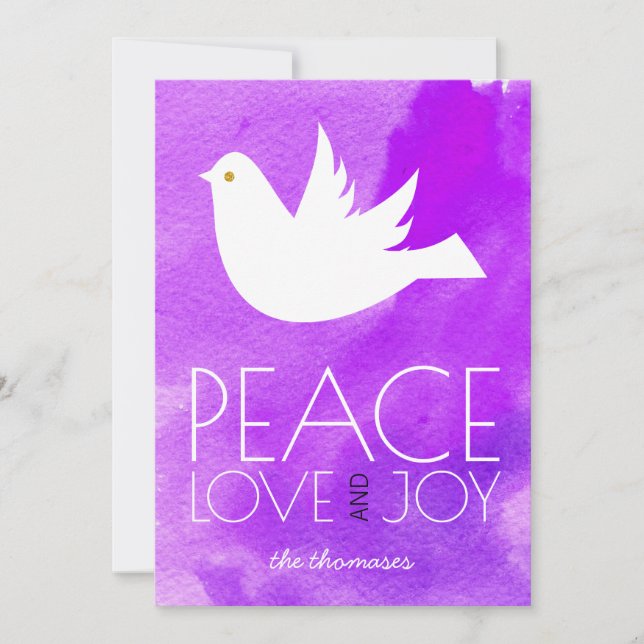 Cartes Pour Fêtes Annuelles Noël pourpre d'aquarelle et de colombe de joie (Devant)
